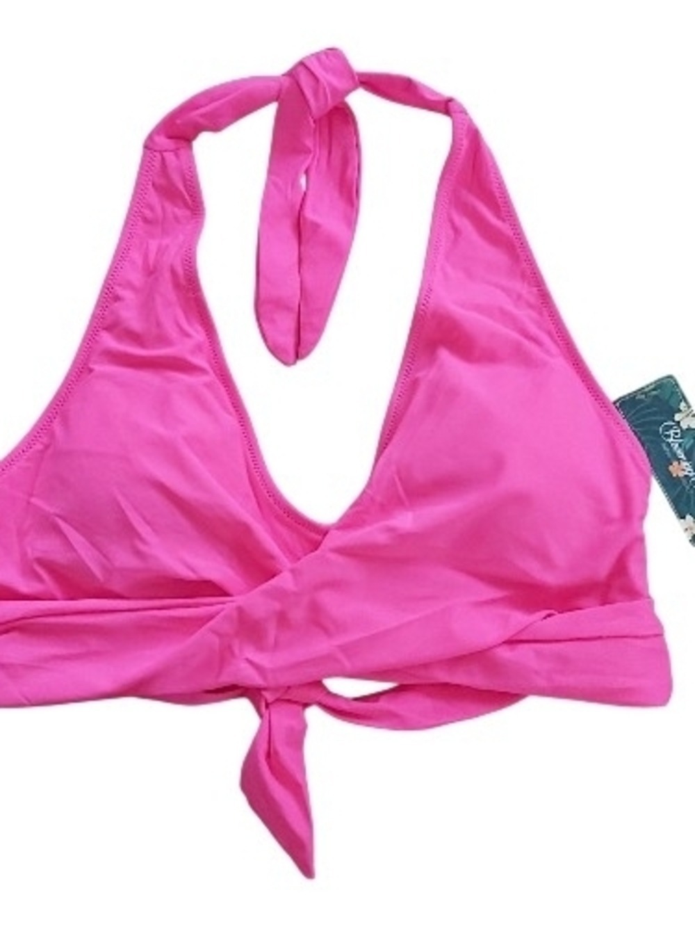 NWT Blooming Jelly Hot Pink Wrap Halter Bikini Top Size XXL